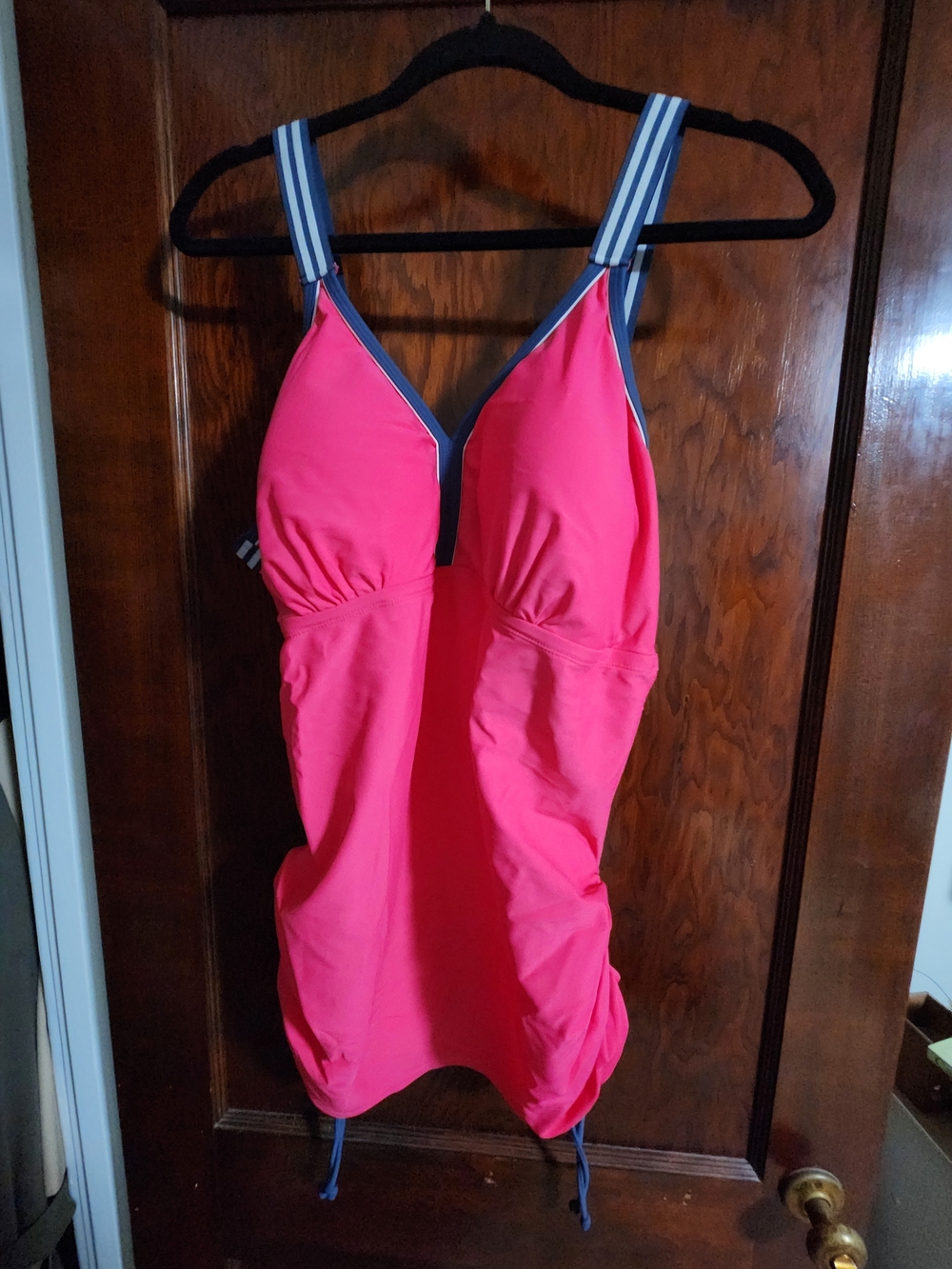 Free Country Hot Pink Swim Tankini Top with Navy-Trim Straps